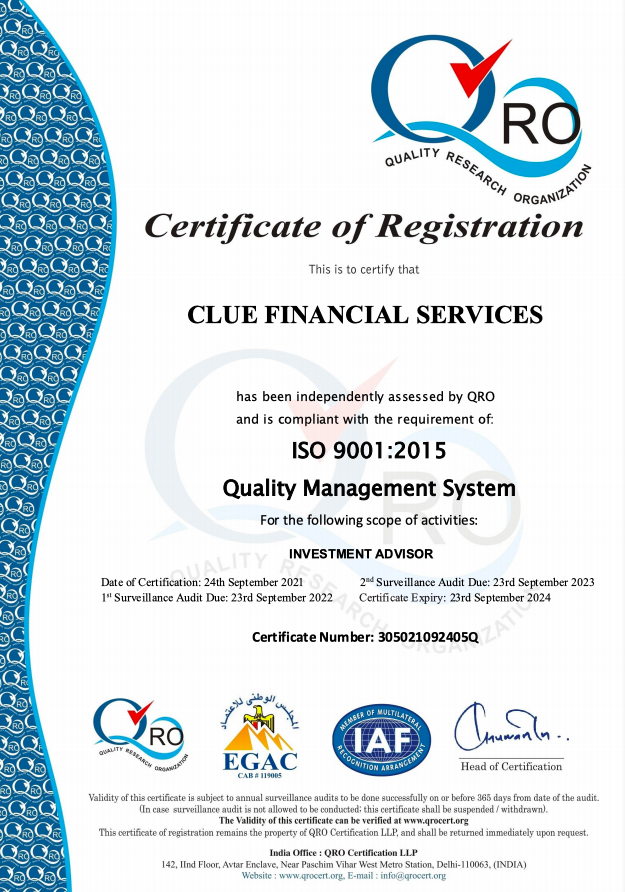 CLUE FINANCIAL SERVICES ISO CERTIFICATE